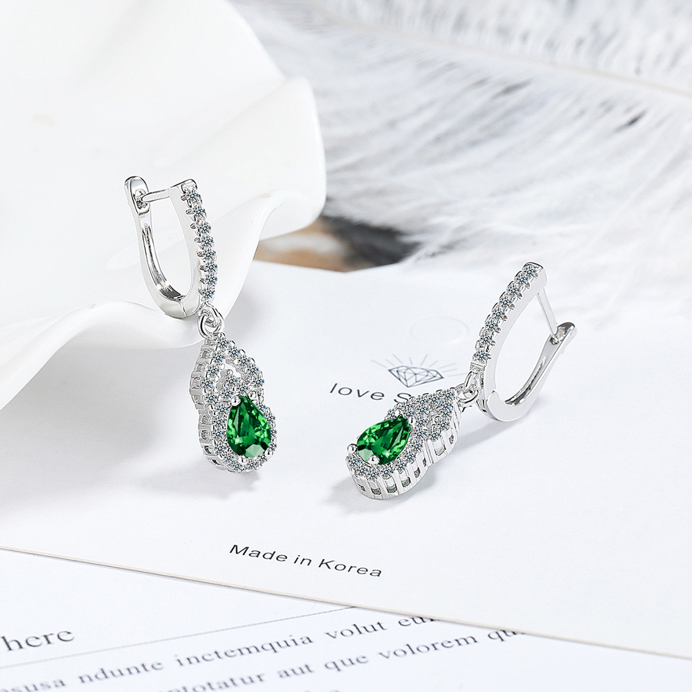 Genuine Blue Topaz Garnet Created Sapphire Ruby Emerald Water Drop Earring for Women Jewelry Gift