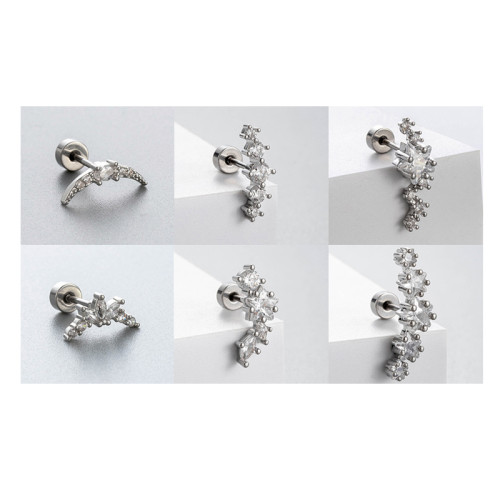 1PC Cute Heart Studs Earring Crystal Ear Stud Stainless Steel Helix Earring Girl Sliver Plated Star Moon Ear Jewelry