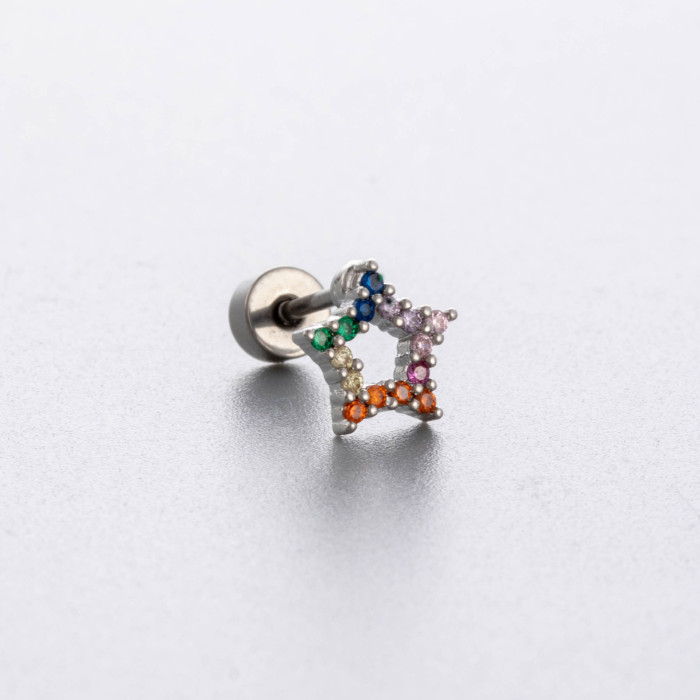 Blue Zirconia Helix Piercing Earring Flat Conch Daith Heart Star Ear Piercing Crystal Body Piercing Jewelry Screw Bal...