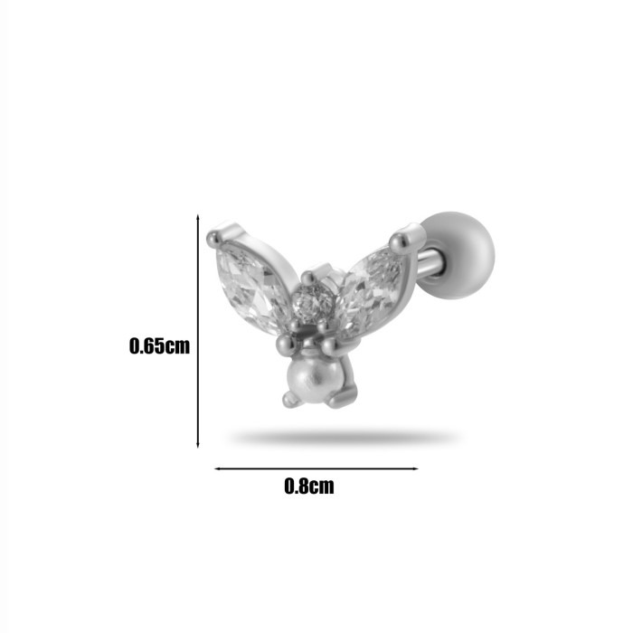 1 Piece Stainless Steel Heart Stud Earring Shiny CZ Crystal Tassel Drop Ear Studs Cartilage Helix Conch Piercing Jewelry