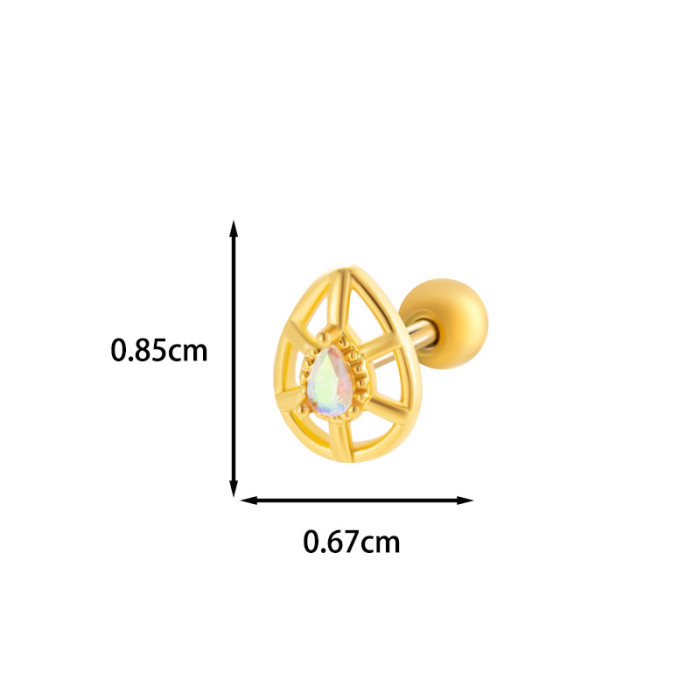 1PCS Cubic Zirconia Single Flower Ear Piercing Gold Silver Cartilage Stud Earring with Stainless Steel Butterfly Design Jewelry