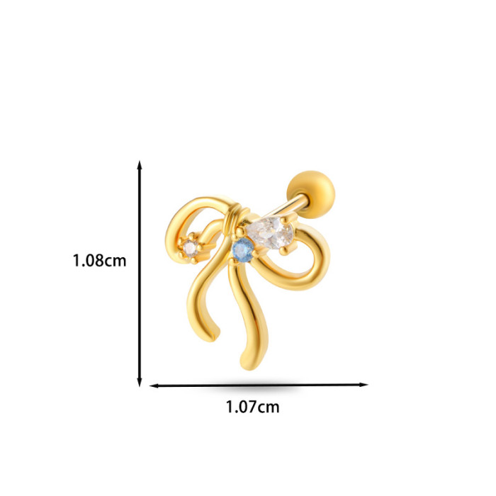 1PC Exquisite Colorful Zircon Bowknot Stud Earrings For Women Stainless Steel Helix Cartilage Piercing Earring Fashion Jewelry