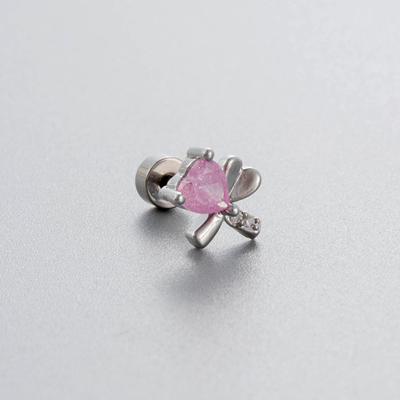 1PCS Cute Zirconia Dimensional Wings Moon Chain Piercing Screw Stud Earrings for Women Girls Fashion Jewelry In Summer