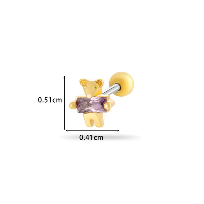 1PC Pink Zircon Butterfly Star Bear Stud Earrings Stainless Steel Screw Back Cartilage Earring Helix Piercing Jewelry
