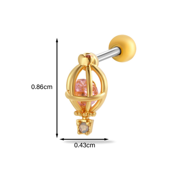 1PCS Gold Plated Stainless Steel Screw Stud Earrings Colorful CZ Heart Butterfly Cartilage Earring Lobe Helix Piercing Jewelry