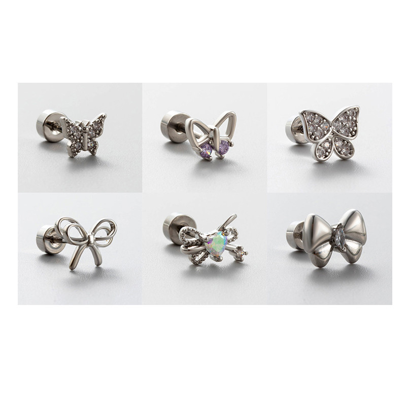 1 PCS Fashion Simple Heart Butterfly Star Earrings for Women Exquisite Stainless Steel Studs Sweet Niche Design Party Jewelry