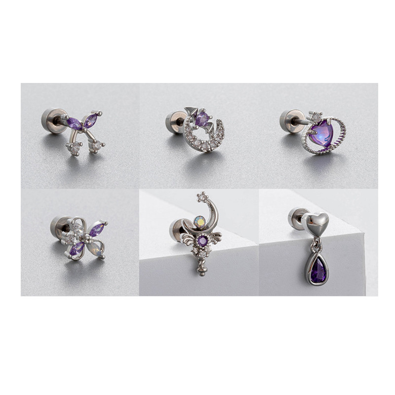 Fashion Halloween Stud Earrings For Women Girls Colorful Zircon Wing Broom Moon Heart Stud Earrings Jewelry Gift