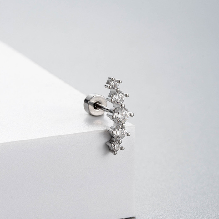 1PC Cute Heart Studs Earring Crystal Ear Stud Stainless Steel Helix Earring Girl Sliver Plated Star Moon Ear Jewelry