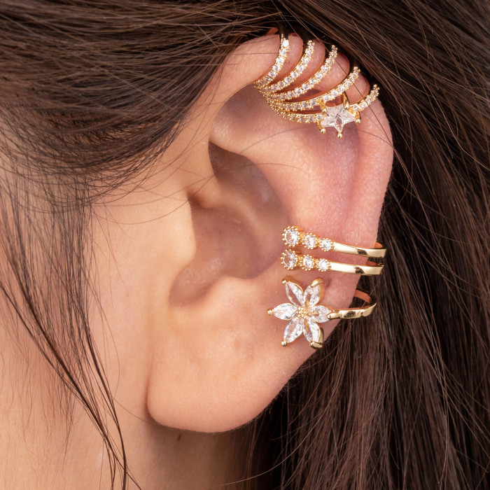 Trendy 1PC Fake Piercing Ear Clip Square Zircon U-shaped Earrings Cuffs Ring Cartilage Conch Fake Jewelry For Women