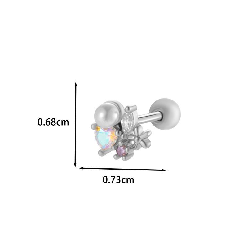 1Piece Cute Butterfly Heart Shape CZ Crystal Pealr Stud Earring for Women Stainless Steel Ear Helix Conch Rock Piercings Jewelry