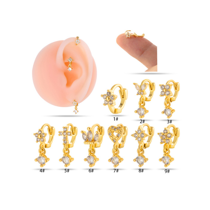 Mini Dangling Ear Cuff Lobe Helix Tragus Cartilage Earrings Conch Daith Rook Piercing Clip Stud CZ Body Jewelry