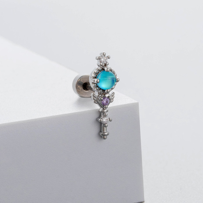 1pcs Steel Blue Crystal Ear Tragus Cartilage Helix Piercing Woman Moon Marquise Star Zircon Lobe Earrings For Girl Gift