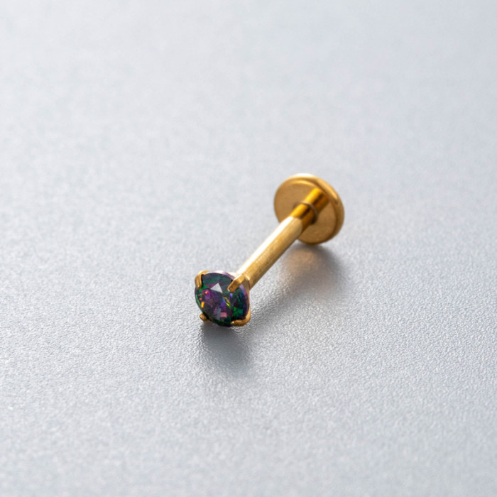 Titanium Colorful CZ Push In Threadless Labret Piercing Earring Stud Cartilage Wholesale Body Jewelry
