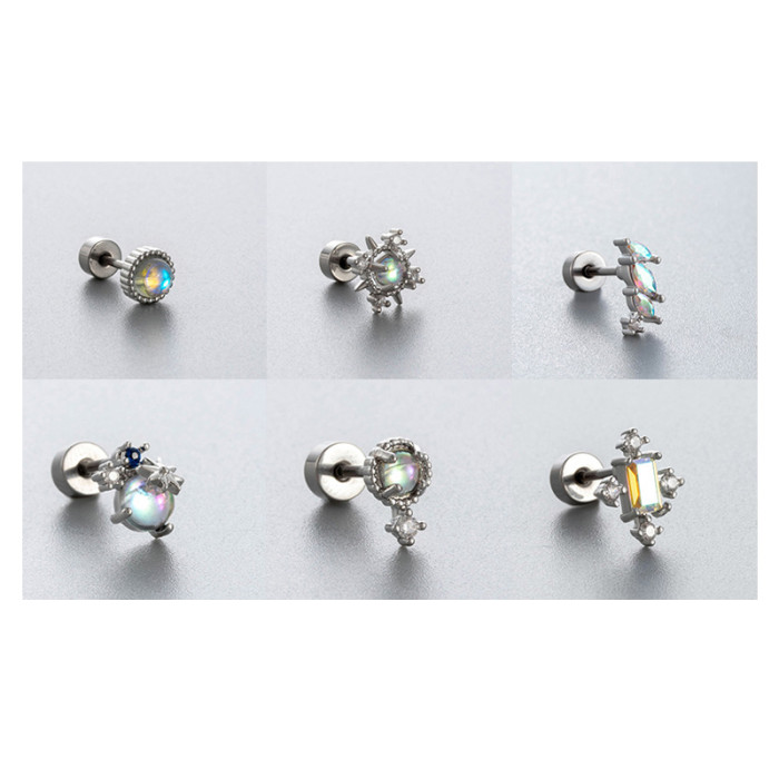 1Piece Cute CZ Crystal Stud Earring for Women Stainless Steel Ear Helix Conch Rock Piercings Jewelry