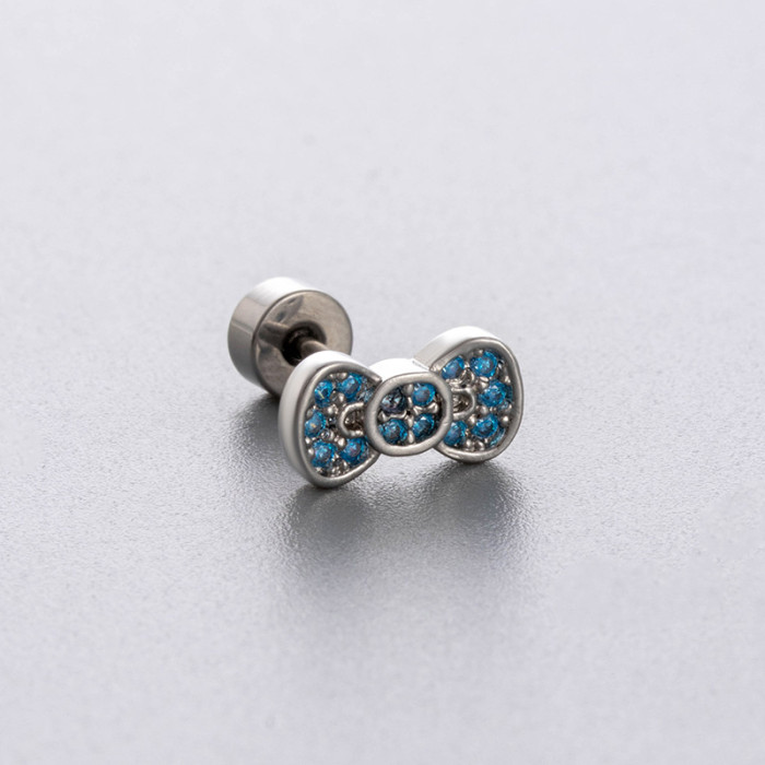 1PC Titanium Steel Butterfly Zircon Ear Bone Stud Stud Ear Tragus Internally Threaded Flat Bottom Cartilage Piercing Earring