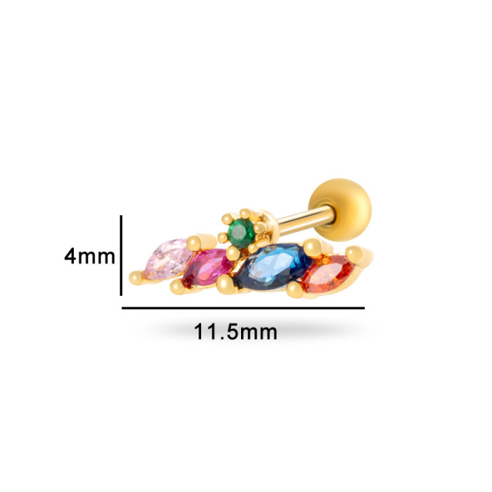 1PC Colorful Cubic Zirconia Flower Bowknot Helix Stud Earrings Screw Back Stainless Steel Ear Cartilage Earring Piercing Jewelry