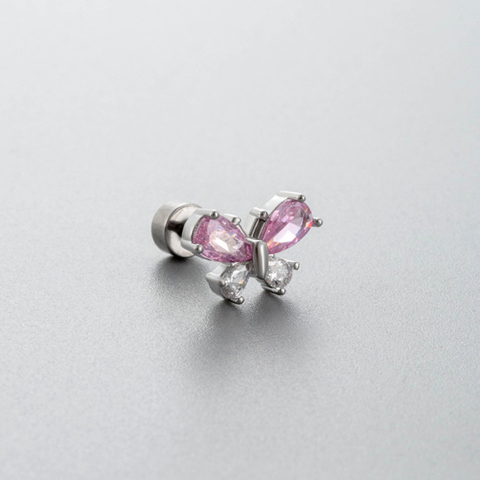1PC Titanium Steel Butterfly Zircon Ear Bone Stud Stud Ear Tragus Internally Threaded Flat Bottom Cartilage Piercing Earring