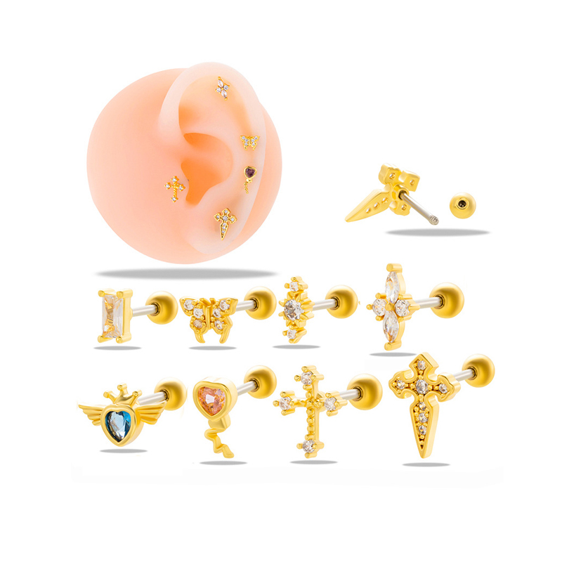 1Piece Korean Fashion Stainless Steel Piercing Helix Stud Cross Zircon Ear Piercing Earrings for Women Trend Jewelry