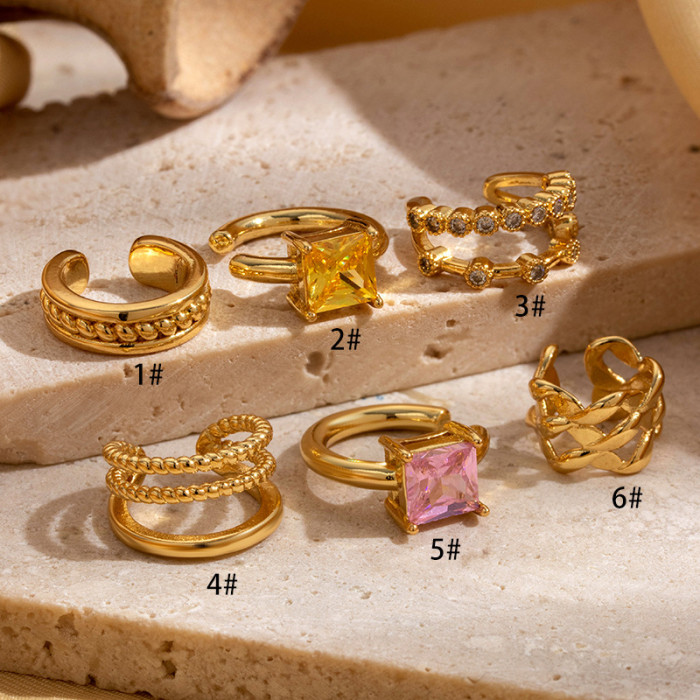 1PC Fake Piercing Ear Clip Square Zircon U-shaped Earrings Cuffs Ring Cartilage Conch Fake Jewelry For Women