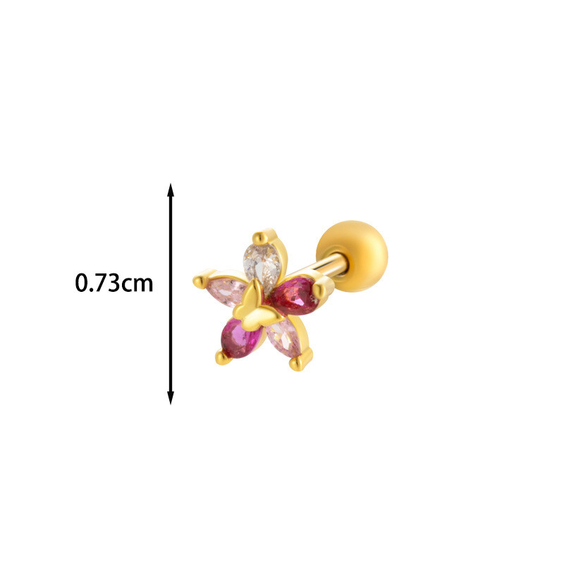 1PCS Cubic Zirconia Single Flower Ear Piercing Gold Silver Cartilage Stud Earring with Stainless Steel Butterfly Design Jewelry