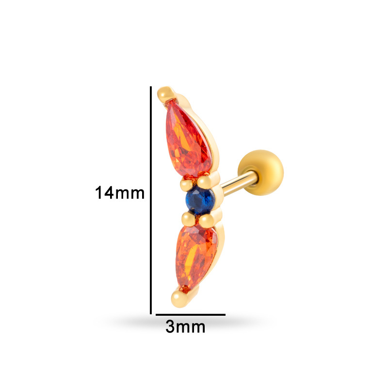 1PC Colorful Cubic Zirconia Flower Bowknot Helix Stud Earrings Screw Back Stainless Steel Ear Cartilage Earring Piercing Jewelry