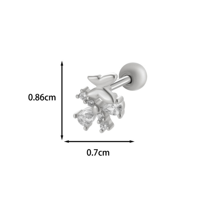 1PCS Cubic Zirconia Single Flower Ear Piercing Gold Silver Cartilage Stud Earring with Stainless Steel Butterfly Design Jewelry