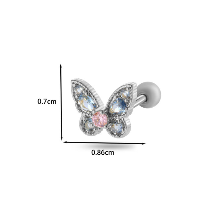 1PC Exquisite Colorful Zircon Bowknot Stud Earrings For Women Stainless Steel Helix Cartilage Piercing Earring Fashion Jewelry