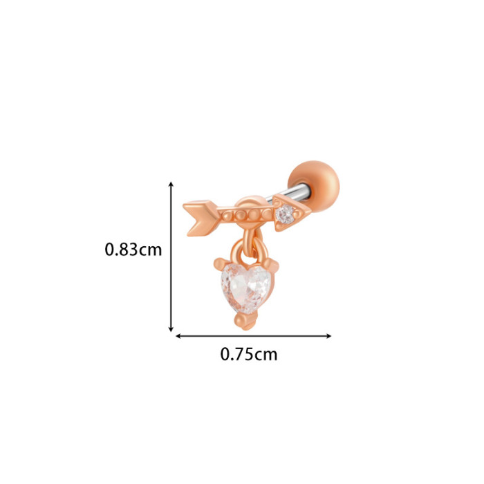 1PC Stainless Steel Ear Helix Tragus Cartilage Piercing Jewelry Love Heart Bowknot Crystal Zircon Screw Back Stud Ear...