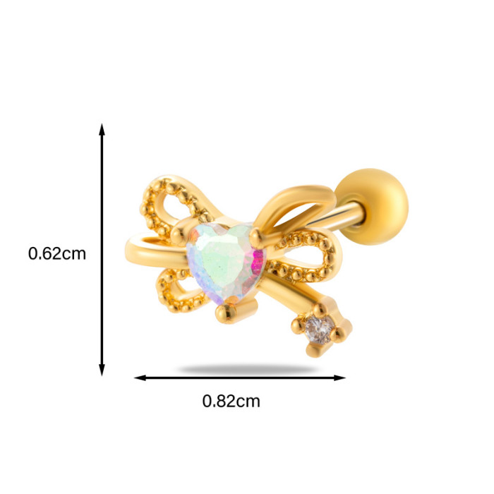1Piece Colorful Zircon Stud Earrings Heart Butterfly Flower Screw Back Stainless Steel Cartilage Earring Helix Piercing Jewelry