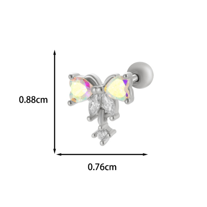 1PCS Cubic Zirconia Single Flower Ear Piercing Gold Silver Cartilage Stud Earring with Stainless Steel Butterfly Design Jewelry