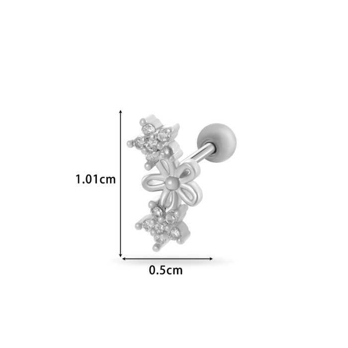 1PC Pink Zircon Butterfly Star Bear Stud Earrings Stainless Steel Screw Back Cartilage Earring Helix Piercing Jewelry