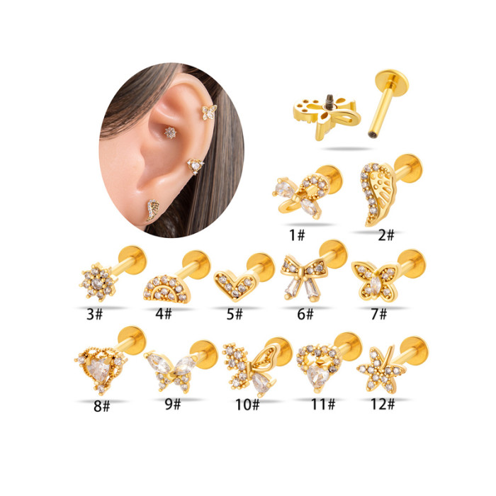 1Piece Cute Butterfly Heart Shape CZ Crystal Stud Earring for Women Stainless Steel Ear Helix Conch Rock Piercings Je...