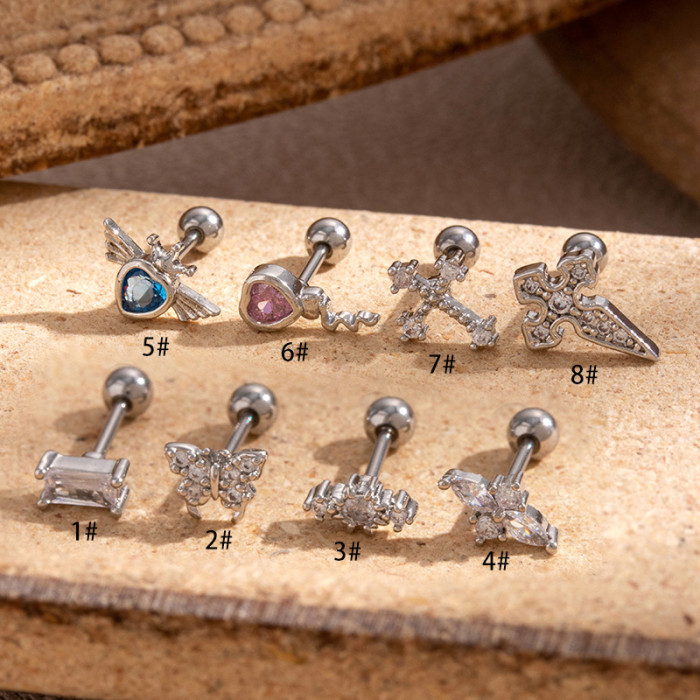 1Piece Korean Fashion Stainless Steel Piercing Helix Stud Cross Zircon Ear Piercing Earrings for Women Trend Jewelry