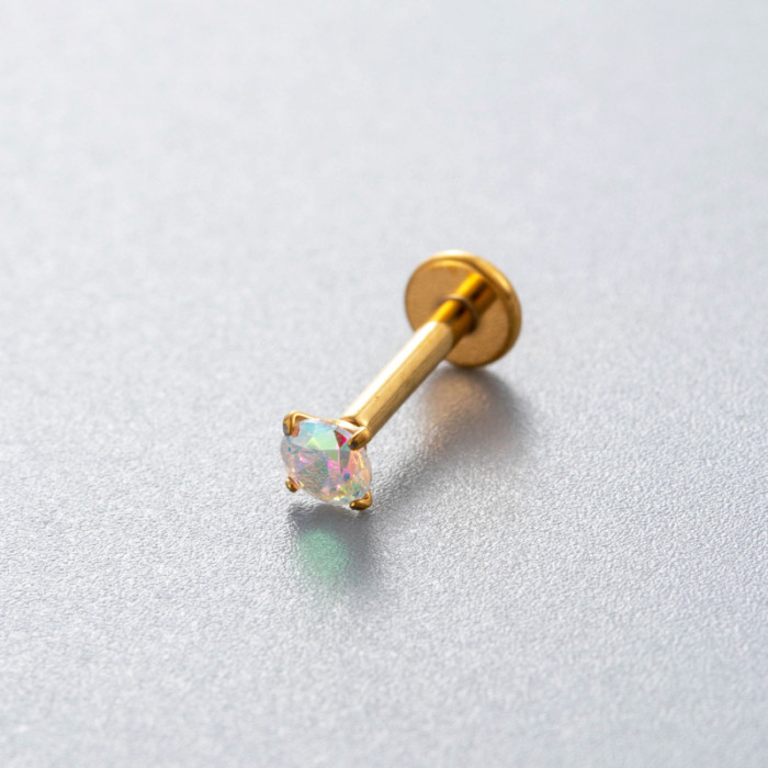 Titanium Colorful CZ Push In Threadless Labret Piercing Earring Stud Cartilage Wholesale Body Jewelry