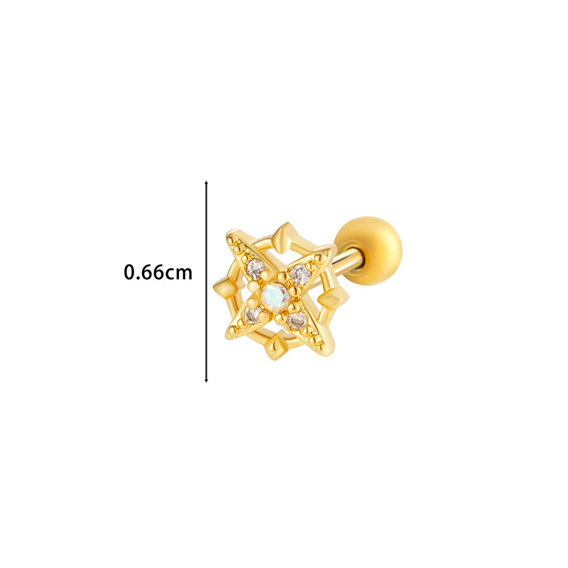 1Piece Cute Multicolour Zircon Star Flower Cross Screw Back Cartilage Stud Earrings Stainless Steel Helix Ear Piercing Jewelry