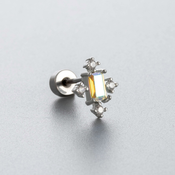 1Piece Cute CZ Crystal Stud Earring for Women Stainless Steel Ear Helix Conch Rock Piercings Jewelry