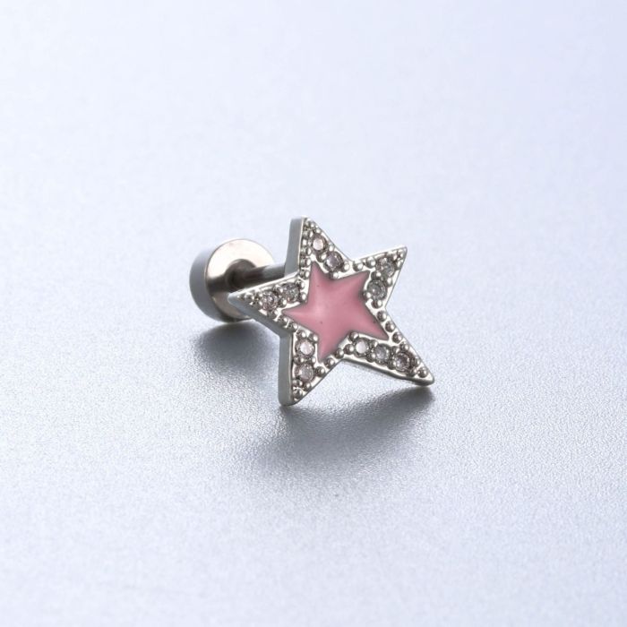 1Piece Cute Multicolour Zircon Star Flower Cross Screw Back Cartilage Stud Earrings Stainless Steel Helix Ear Piercin...