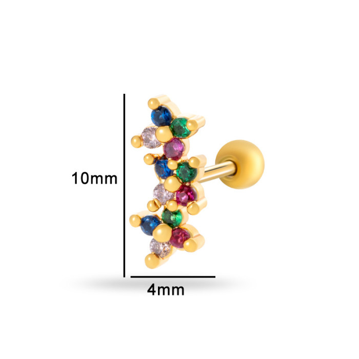 1PC Colorful Cubic Zirconia Flower Bowknot Helix Stud Earrings Screw Back Stainless Steel Ear Cartilage Earring Piercing Jewelry