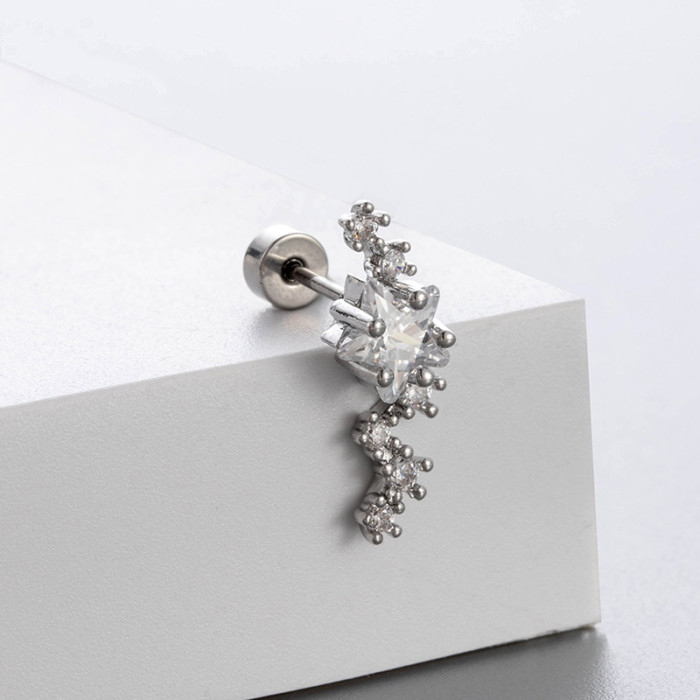 1PC Cute Heart Studs Earring Crystal Ear Stud Stainless Steel Helix Earring Girl Sliver Plated Star Moon Ear Jewelry