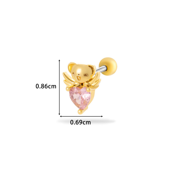 1PC Pink Zircon Butterfly Star Bear Stud Earrings Stainless Steel Screw Back Cartilage Earring Helix Piercing Jewelry