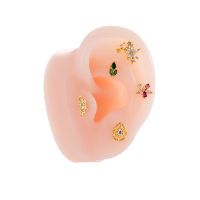 1PCS Cubic Zirconia Single Flower Ear Piercing Gold Silver Cartilage Stud Earring with Stainless Steel Butterfly Design Jewelry