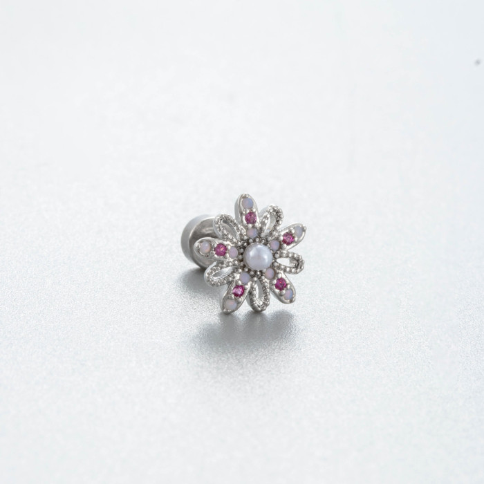 1Piece Cute Multicolour Zircon Star Flower Cross Screw Back Cartilage Stud Earrings Stainless Steel Helix Ear Piercin...