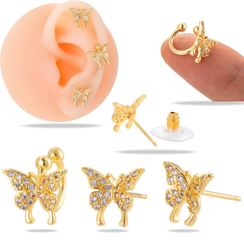 1pcs Stainless Steel Ear Clip Without Ear Hole Unisex Ear Buckle Golden Butterfly Fake Earrings