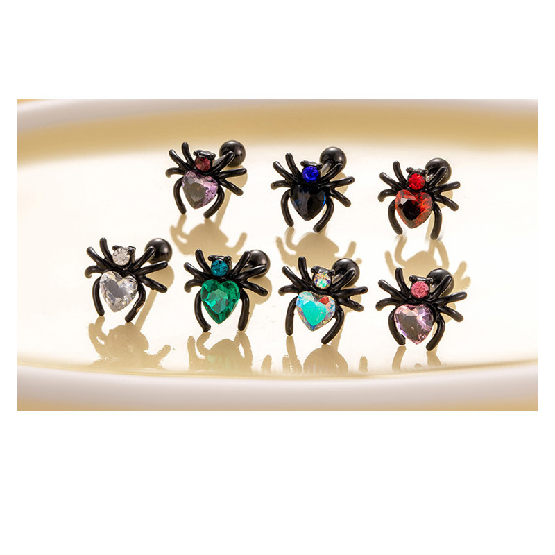 1PC Stainless Steel Black Heart-shaped CZ Spider Helix Earring Daith Labret Lip Piercing Ear Tragus Cartilage Piercing Jewelry