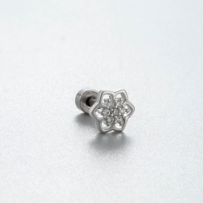 1Piece Cute Multicolour Zircon Star Flower Cross Screw Back Cartilage Stud Earrings Stainless Steel Helix Ear Piercin...