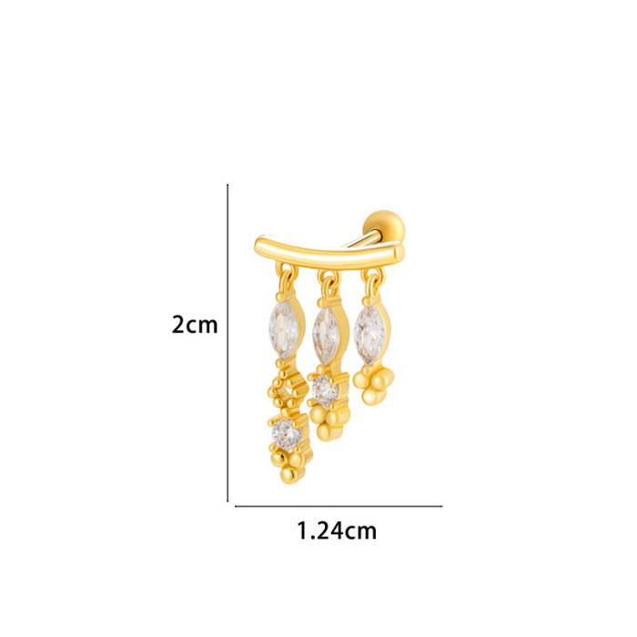 1PCS Gold Plated Zirconia Leaves Earrings for Women Crystal Charm Stainless Steel Stud Pierce Girl Ear Accessory