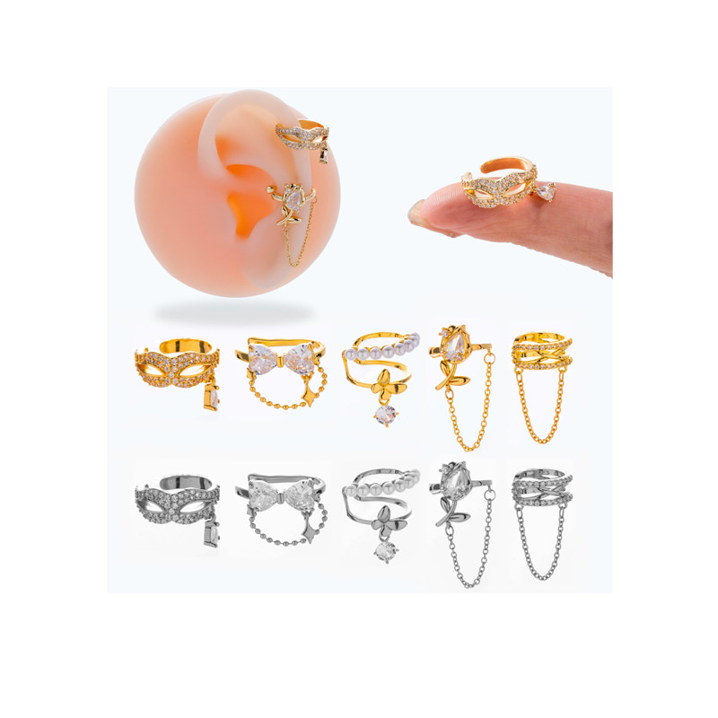 1PC Trendy Zircon Dangle Hoop Ear Cuff Cartilage Clip for Women Flower Bowknot Tragus Daith Conch Rook Snug Ear Piercing Jewelry