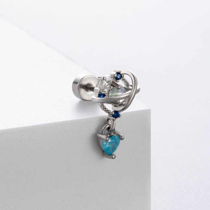 One Piece Cute Zirconia Dimensional Wings Moon Chain Piercing Screw Stud Earrings for Women Girls Fashion Jewelry in...