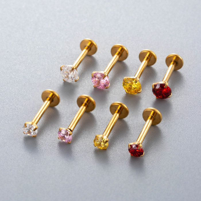 Titanium Colorful CZ Push In Threadless Labret Piercing Earring Stud Cartilage Wholesale Body Jewelry
