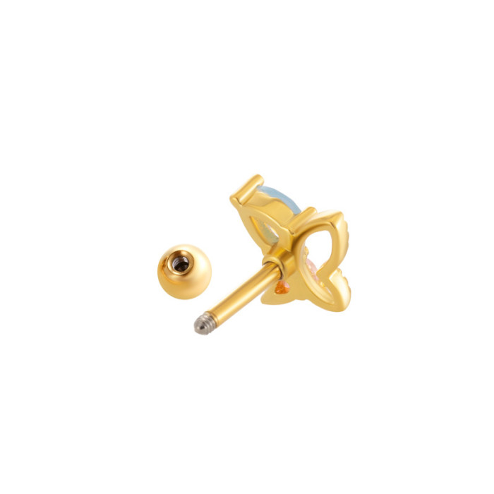 1PCS Cubic Zirconia Single Flower Ear Piercing Gold Silver Cartilage Stud Earring with Stainless Steel Butterfly Design Jewelry